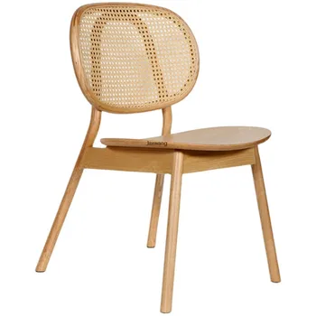 Обеденный стул из ротанга, кухонный стул со спинкой для отдыха, мебель для дома, обеденные стулья из массива дерева, ресторанный стул с широкой полой спинкой