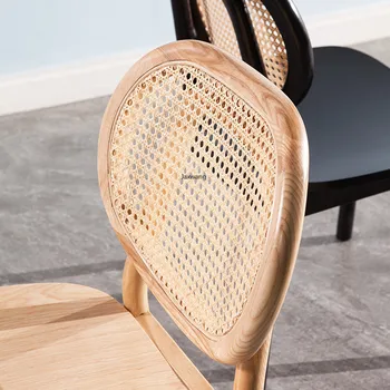 Обеденный стул из ротанга, кухонный стул со спинкой для отдыха, мебель для дома, обеденные стулья из массива дерева, ресторанный стул с широкой полой спинкой
