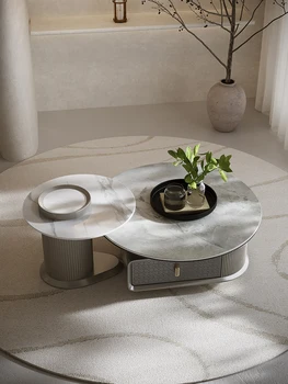 Чайный столик из каменного стекла комбинированная гостиная небольшой семейный тип простой современный легкий роскошный дизайнерский итальянский круглый чайный столик