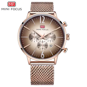 MINIFOCUS Лидирующий бренд, модные роскошные мужские часы с сетчатым ремешком из нержавеющей стали, наручные часы с ультратонким кварцевым ремешком для мужчин Orologio Uomo