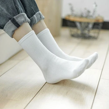 5 Пар/лот, Женские мужские базовые носки на каждый день, Белые, черные эластичные носки в рубчик, средней длины, Весна-осень-зима, хлопковые повседневные носки, Так что