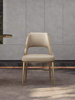 Легкие роскошные обеденные стулья, современные и простые столы и стулья из высококачественной кожи из нержавеющей стали для домашнего использования