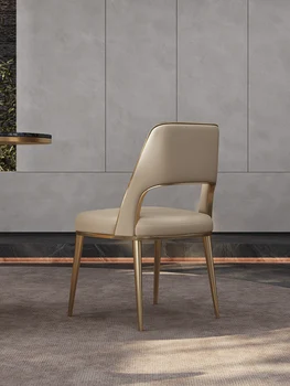 Легкие роскошные обеденные стулья, современные и простые столы и стулья из высококачественной кожи из нержавеющей стали для домашнего использования