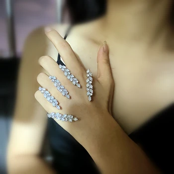Модный браслет-манжета на ладонь для женщин, кубический цирконий, звено, кольцо на палец, лист, цельные ручки, браслет, свадебные украшения