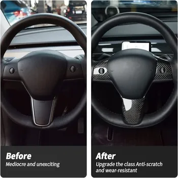 Накладка на защитную рамку рулевого колеса из углеродного волокна ABS для Tesla Model 3 Y 2017-2020, Крышка салона автомобиля, Автоаксессуары