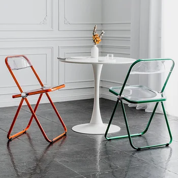 Скандинавский складной обеденный стул Современная простая столовая гостиная кухня хрустальный стул Прозрачный акриловый домашний стул со спинкой стул