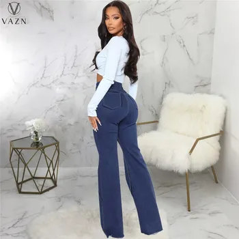 VAZN 2022 INS Высококачественная однотонная Милая офисная леди, Джокер, Повседневные Молодые Свободные женские джинсовые брюки с длинными широкими штанинами
