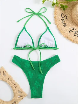 Сексуальное женское микро-бикини, ярко-розовый купальник-стринги с зеленым кольцом, 2023, купальник с вырезом пуш-ап, купальный костюм из двух частей, Купальники из двух частей