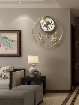 Роскошные настенные часы в китайском стиле для гостиной из чистой меди, элегантные легкие роскошные часы, высококачественные креативные модные часы