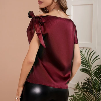 Женская сексуальная футболка с открытыми плечами 2023, летняя повседневная блузка с коротким рукавом и асимметричным вырезом, рубашки AM5019