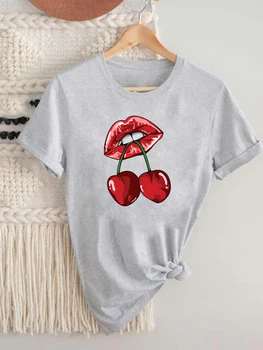 Акварельный тренд для губ, милые летние модные женские футболки, графические футболки, одежда с принтом, футболка с коротким рукавом