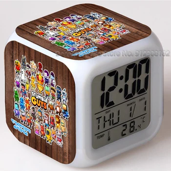 Мультяшный будильник Stumble Guys, светящийся в темноте, 7 цветов, меняющий ночник, Светодиодный будильник, Студенческие настольные часы с термометром