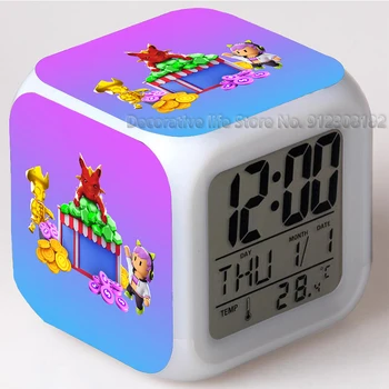 Мультяшный будильник Stumble Guys, светящийся в темноте, 7 цветов, меняющий ночник, Светодиодный будильник, Студенческие настольные часы с термометром