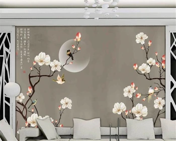 beibehang Новые обои ручной росписи в китайском стиле, модные классические обои с цветами и птицами, магнолия, домашний фон, стена