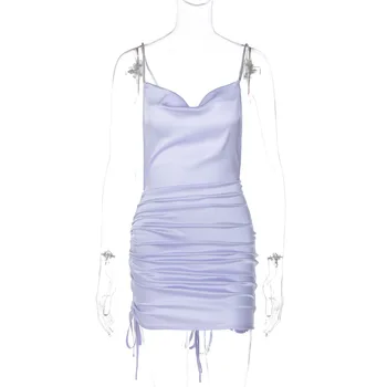 Сексуальное Атласное мини-платье на тонких бретельках с открытой спиной, облегающее, для Женщин, для вечеринок, для клуба, Вечерние Дизайнерские платья-слипы 2023, лето, Синий, Фиолетовый