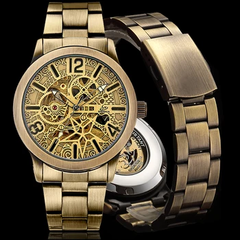 2023 Новые Мужские Часы-скелет, Модные Мужские Часы в стиле Стимпанк Из нержавеющей Стали, Автоматические Механические Часы Relojes Para Hombre