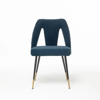 обеденный стул Morden, 1 шт. / 2 шт., современный обеденный стул с бархатной обивкой, с гвоздями и ножками из черного металла с золотыми наконечниками, синий