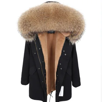 Женское зимнее пальто 2022 года, парки, новое пальто с воротником из натурального меха енота, подкладка из искусственного меха, женская одежда, длинная толстая теплая уличная одежда