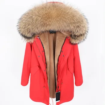 Женское зимнее пальто 2022 года, парки, новое пальто с воротником из натурального меха енота, подкладка из искусственного меха, женская одежда, длинная толстая теплая уличная одежда