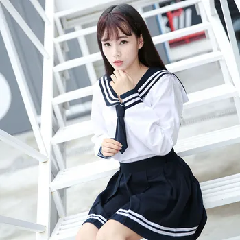 Высококачественная униформа JK, японский костюм моряка, школьная форма для девочек, воротник Кансай, студенческий костюм с плиссированной юбкой с коротким рукавом, темно-синий