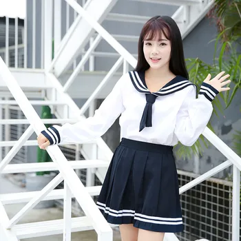 Высококачественная униформа JK, японский костюм моряка, школьная форма для девочек, воротник Кансай, студенческий костюм с плиссированной юбкой с коротким рукавом, темно-синий