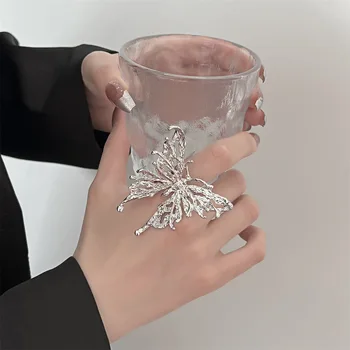 DONATTO Fashion Серебряное кольцо с бабочкой из жидкого металла для женщин в стиле Панк с преувеличенными Открытыми регулируемыми кольцами Эстетические украшения Y2K