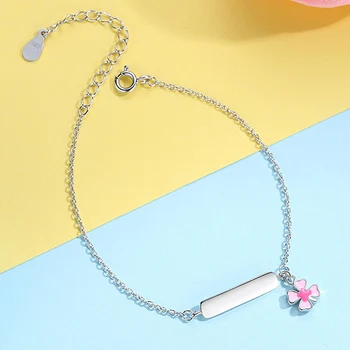 Браслет ELESHE из стерлингового серебра 925 пробы, браслет с розовым счастливым клевером, браслет с именем ребенка на заказ-персонализированный подарок ювелирных изделий для девочек