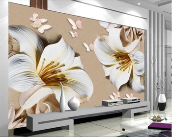 beibehang обои для детской комнаты пользовательские модные виниловые стены с тиснением в виде лилии диван фон цветочные обои настенная роспись из папье-маше 3d